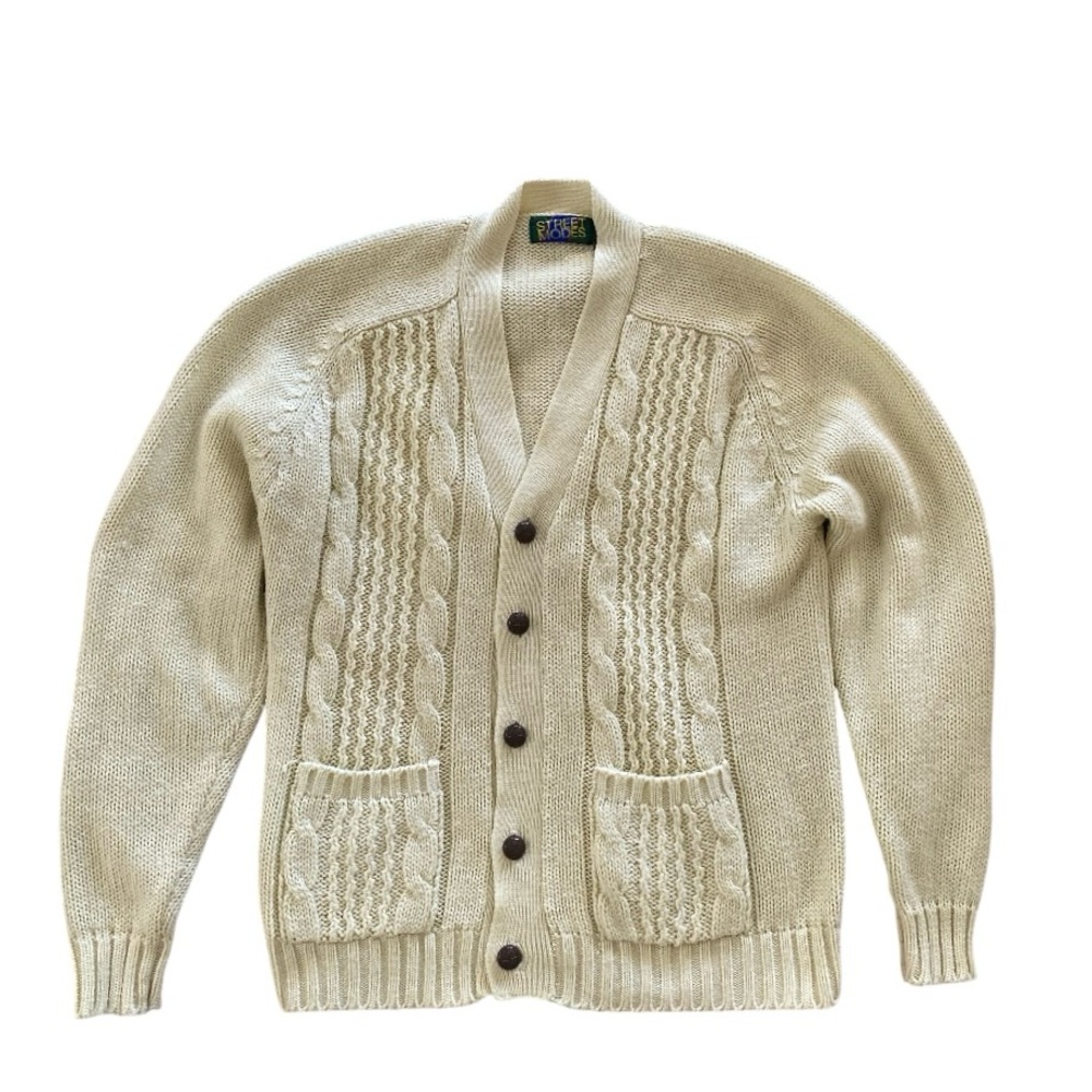 Vintage Mens Cardigan Sweater Grandpa Fisherman Cableknit Large